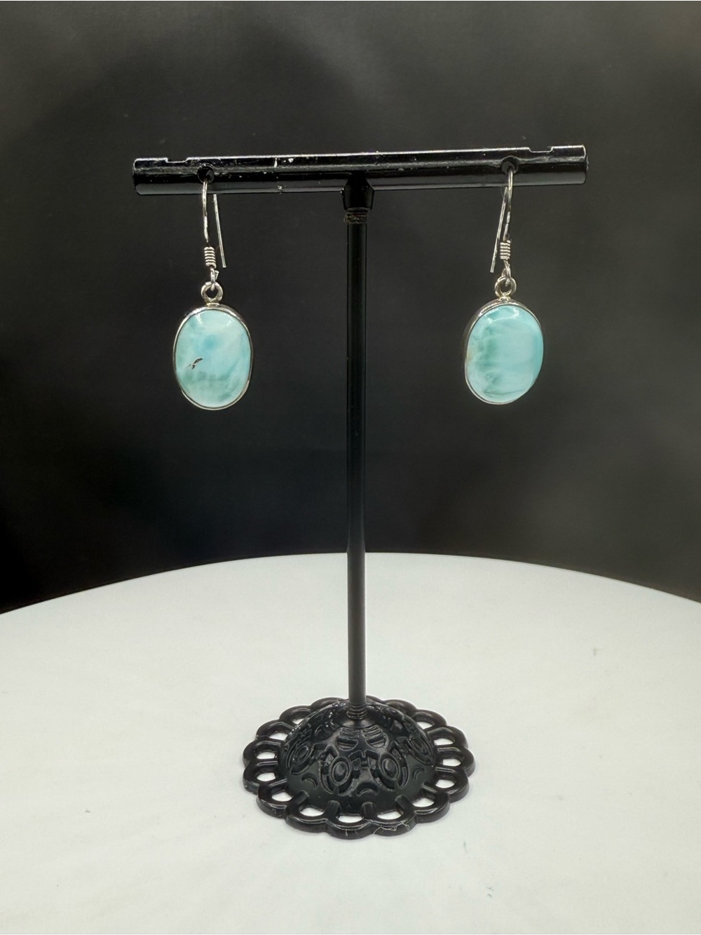 Natural Larimar Sterling Silver Dangle Earrings | 1.24 Inches